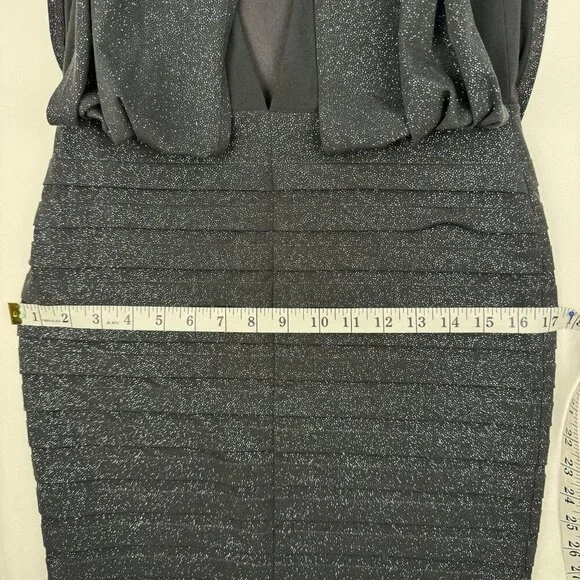 Xscape Sexy Mini Cocktail Dress Charcoal Glitter Cutout Back Bodycon Lined SZ 4 - Picture 14 of 16